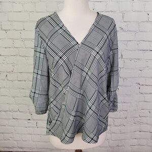 Black White Plaid Wrap Top M W5